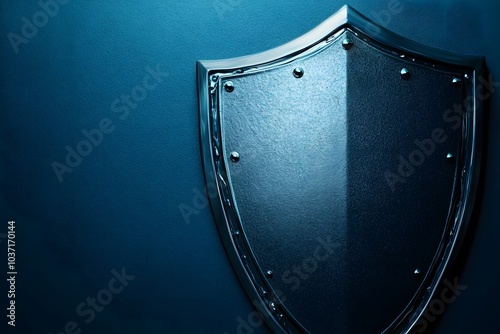 Metallic Shield Against a Dark Blue Background