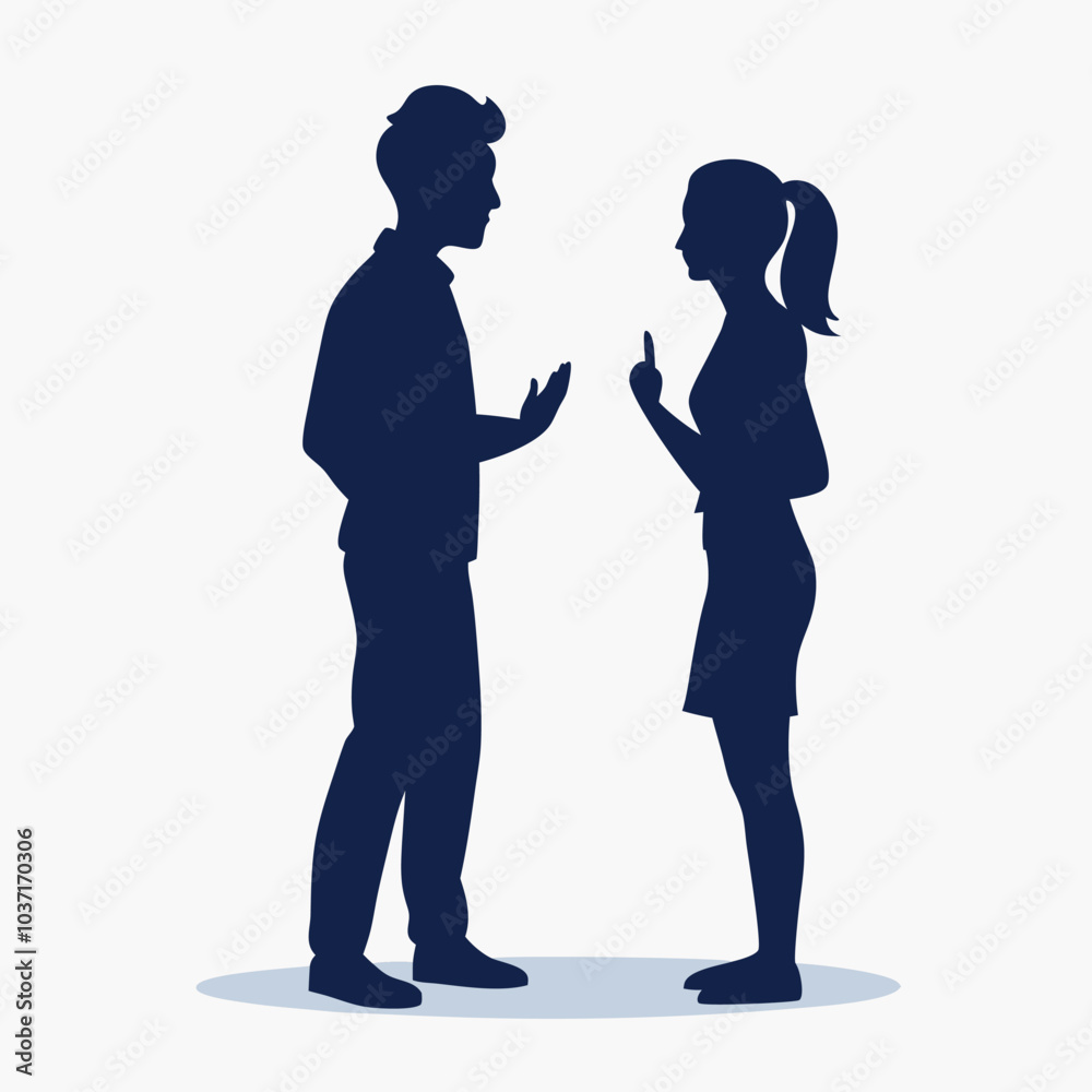 Flat design couple arguing vector silhouette Flat design couple arguing vector silhouette