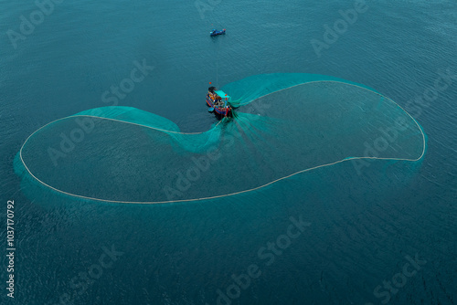 June 19, 2024: seine fishing techniques in Phu Yen province, Vietnam photo