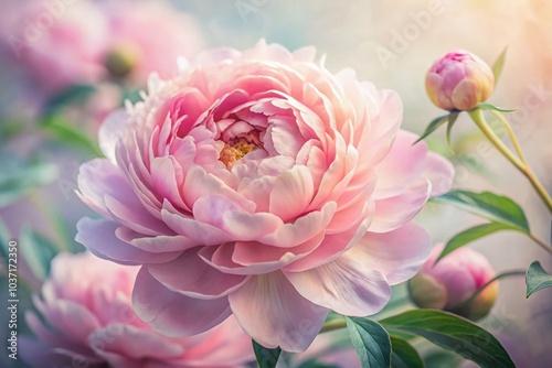 Close-Up of a Pink Peony Flower in Watercolor Style - Beautiful Floral Artwork for Nature Lovers