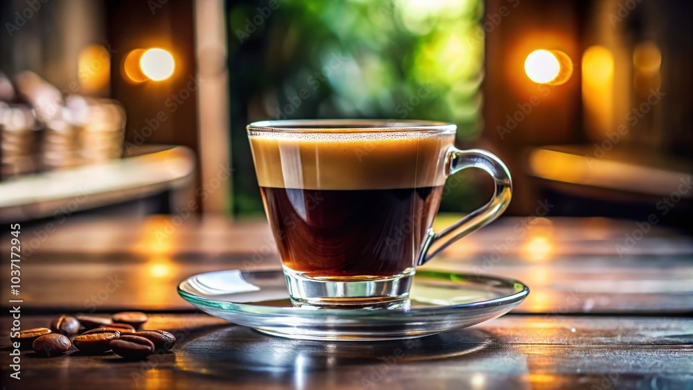 Closeup of Coffee in Glass on Saucer - Food Photography with Copyspace for SEO Optimization Closeup of Coffee in Glass on Saucer - Food Photography with Copyspace for SEO Optimization