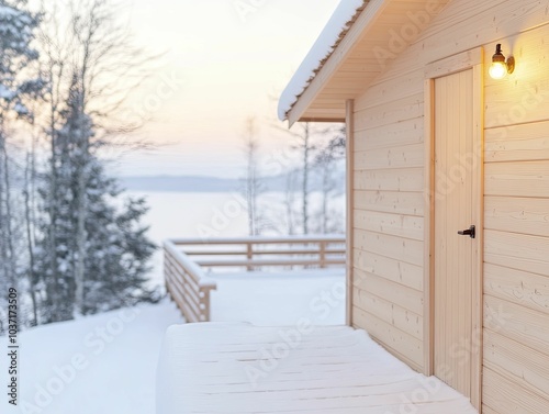 Post-Valentine’s Day travel trends, scenic winter destinations, cozy cabins with soft lighting photo