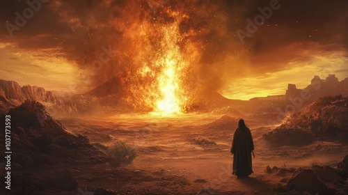 Moses in the desert before the pillar of fire