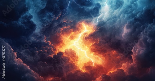 The Wrath of God: Lightning Storm. AI generated illustration.