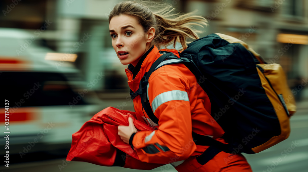 Emergency responder rushing through the city streets Emergency responder rushing through the city streets