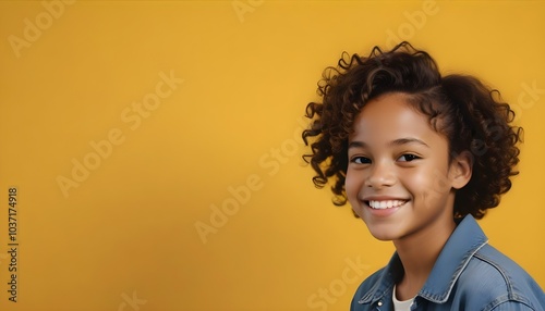 portrait of a smiling africana american child girl on yellow background 
