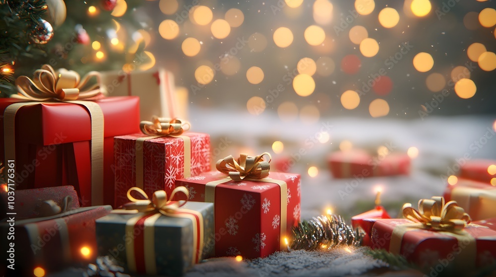 Christmas Presents Under a Sparkling Tree with Festive Lights Christmas Presents Under a Sparkling Tree with Festive Lights