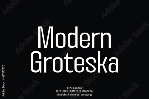 Modern grotesque sans serif alphabet display font vector. Humanist style typeface