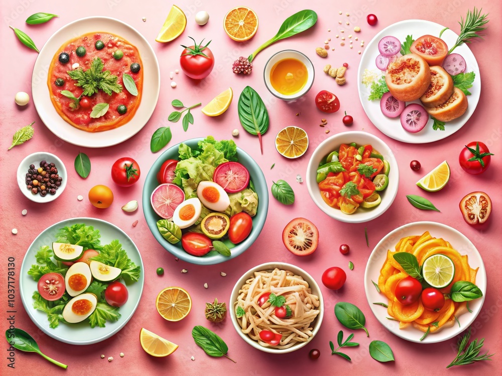Colorful Food Photography with Pencil Art on Pink Background for Culinary Inspiration Colorful Food Photography with Pencil Art on Pink Background for Culinary Inspiration