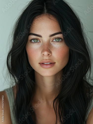 beautiful brunette with green eyes