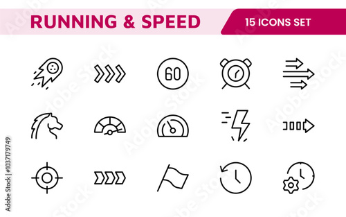 Running & Speed Icon Set. Dynamic icons capturing the essence of motion, sprinting, and velocity for fitness apps, sports branding, and training materials.