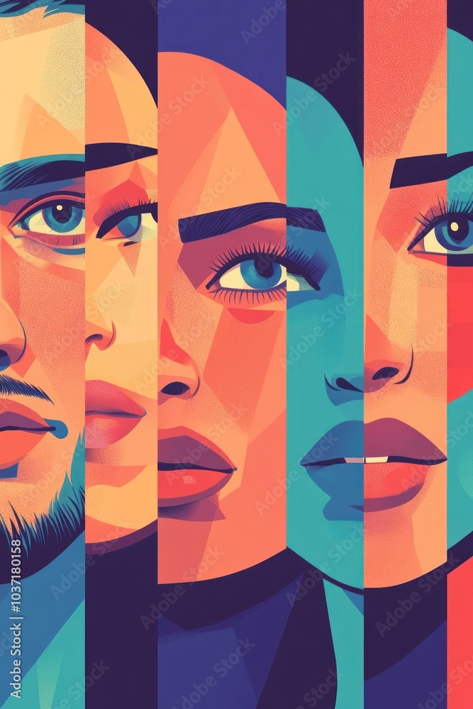 A vibrant, geometric illustration of diverse human faces showcasing emotions and expressions. A vibrant, geometric illustration of diverse human faces showcasing emotions and expressions.