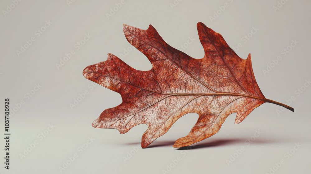 Fototapeta premium Autumn oak leaf on minimalist background capturing seasonal beauty
