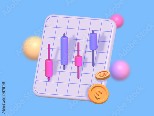 Financial candlestick graph on blue background. The bullish uptrend of stock market investment trading. Business strategy analysis, sales data, and economic growth concept.