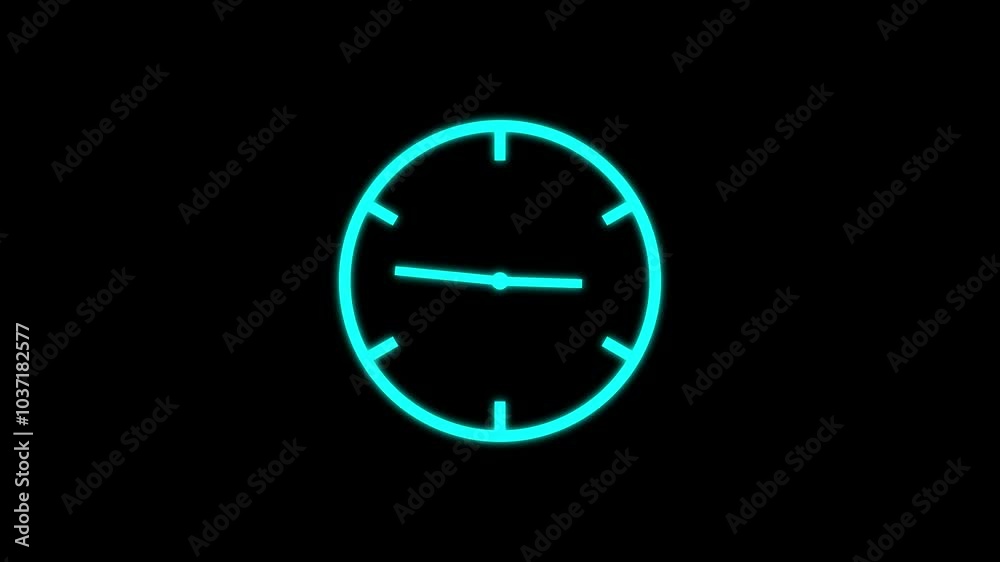 Digital neon clock with glowing neon green and blue collars digital and analog clock looped . Dark background. Digital neon clock with glowing neon green and blue collars digital and analog clock looped . Dark background.