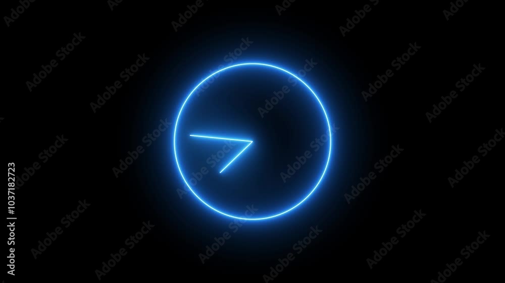 Clock icon neon light 24 hour day fast speed. Bright clock neon animation. Dark background. Clock icon neon light 24 hour day fast speed. Bright clock neon animation. Dark background.