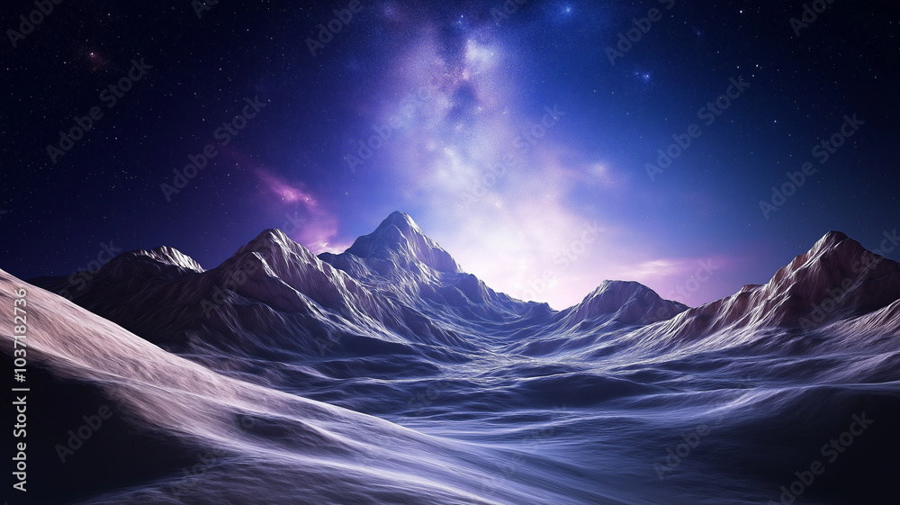 breathtaking mountain landscape under starry sky, showcasing majestic peaks and cosmic backdrop breathtaking mountain landscape under starry sky, showcasing majestic peaks and cosmic backdrop