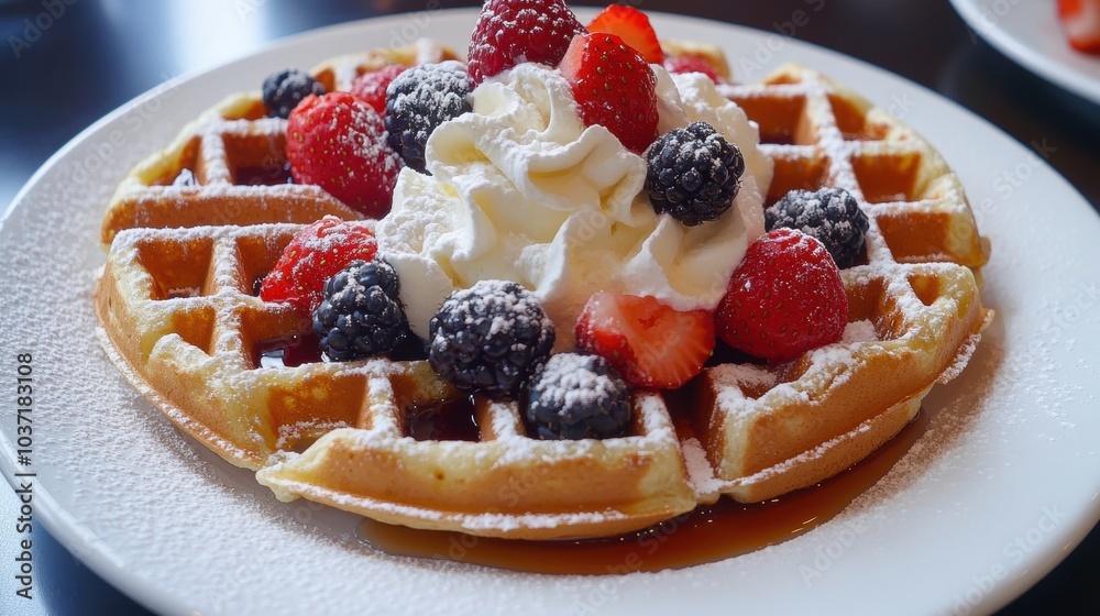 Waffle with Berries and Whippe Waffle with Berries and Whippe