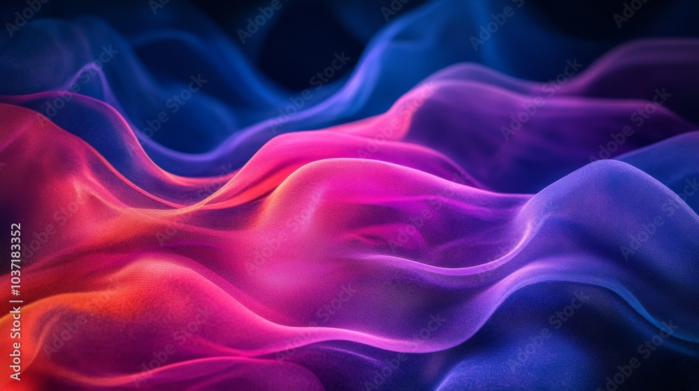 Fototapeta premium Abstract translucent semi-transparent blue pink background , waves on black background, fog, smoke, space, galaxy, sky, 3D, wallpaper