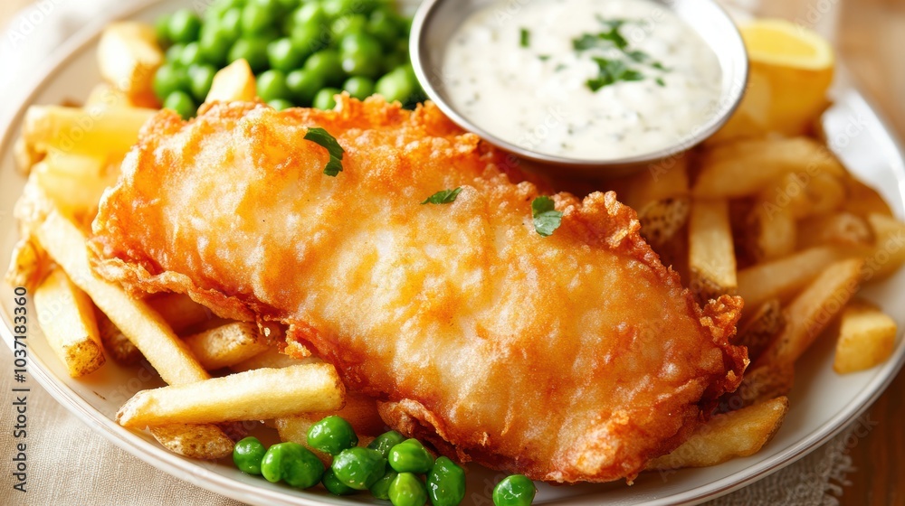 Fish and Chips with Peas. Fish and Chips with Peas.