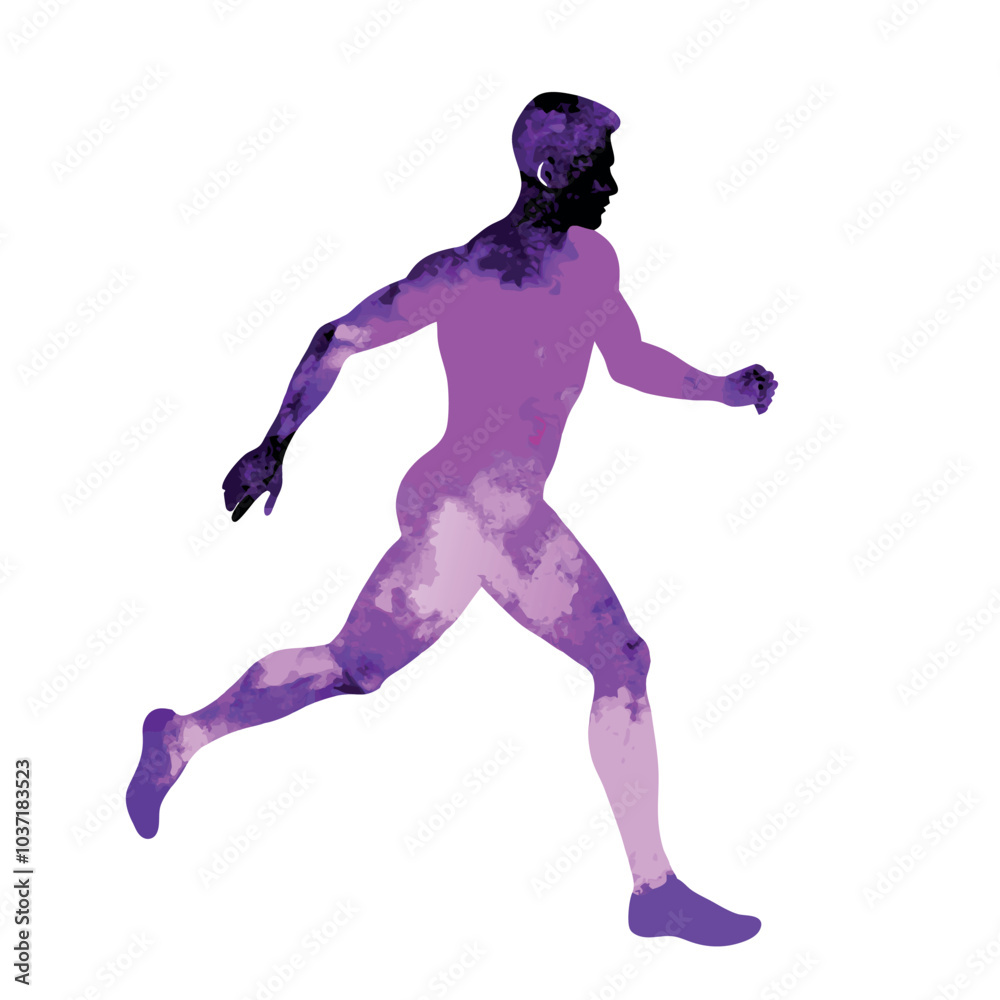 Lilac watercolor silhouette man athlete on a isolated white background Lilac watercolor silhouette man athlete on a isolated white background