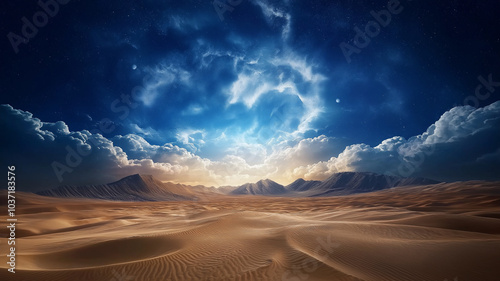 stunning desert landscape with dramatic clouds and mountains