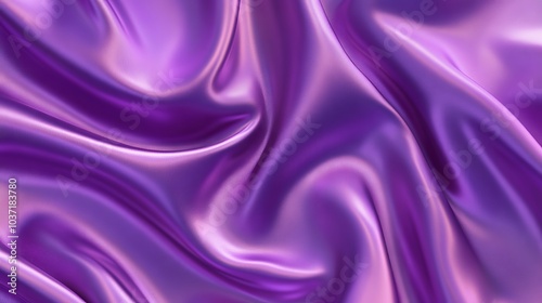 Texture realistic silk, satin fabric, draped with soft waves, wallpaper, background lilac color. Photo, top view.