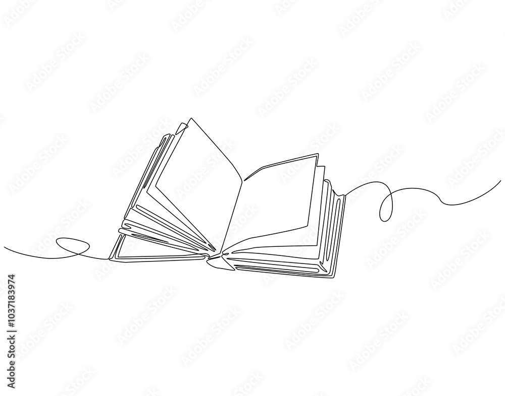 Continuous one line drawing of opened book. One line drawing illustration of world book day. Education and knowledge concept line art. Editable outline Continuous one line drawing of opened book. One line drawing illustration of world book day. Education and knowledge concept line art. Editable outline