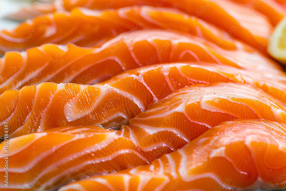 Close up of a piece of salmon with a lemon wedge on top Close up of a piece of salmon with a lemon wedge on top