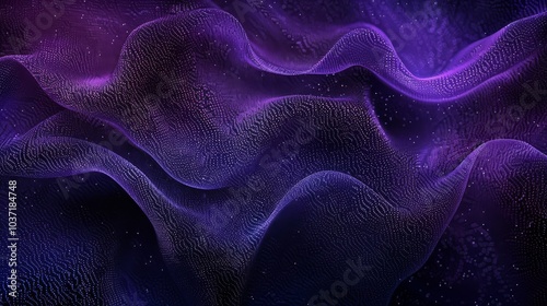 Abstract black background with purple transparent wave with gradient and smoke particles. 3д. Background. wallpaper, pattern.