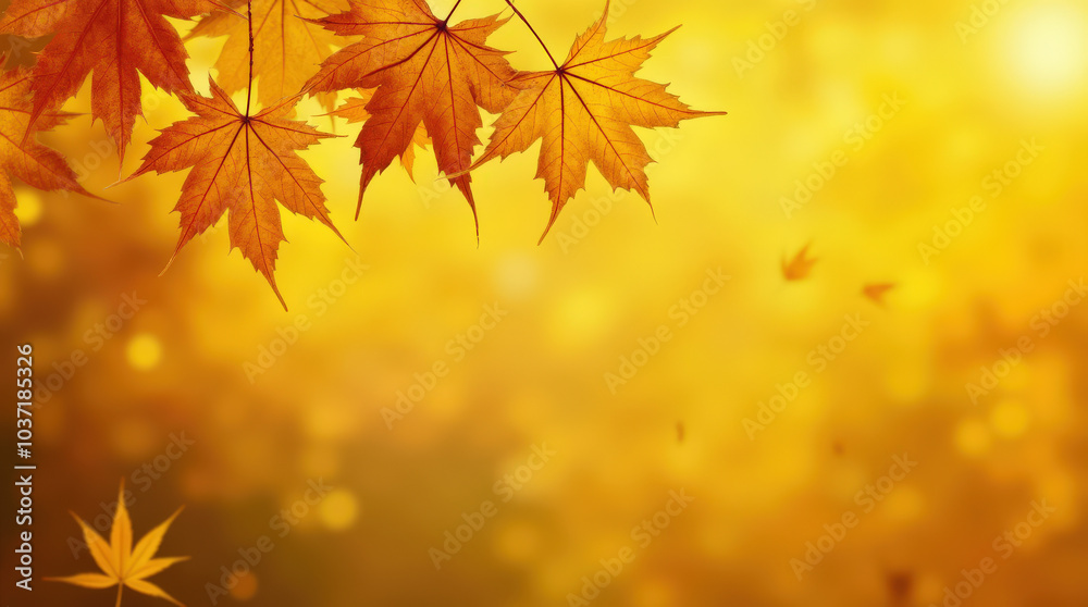 Bright Autumn Maple Leaves on Golden Background - Perfect for Seasonal Fall Imagery Bright Autumn Maple Leaves on Golden Background - Perfect for Seasonal Fall Imagery