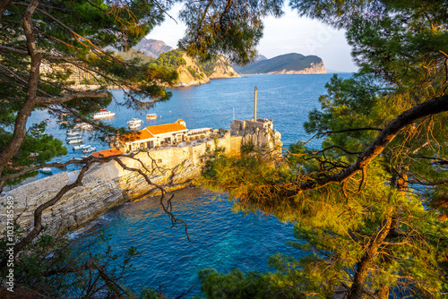 Obraz na płótnie view on old venetian fortress in Petrovac na Moru in Montenegro w salonie