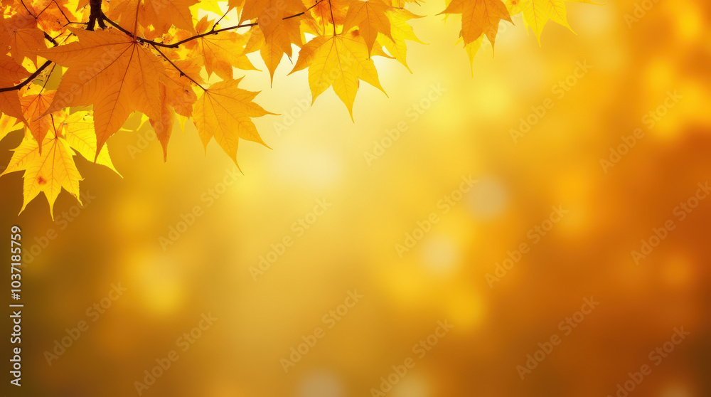 Bright Autumn Maple Leaves on Golden Background - Perfect for Seasonal Fall Imagery Bright Autumn Maple Leaves on Golden Background - Perfect for Seasonal Fall Imagery