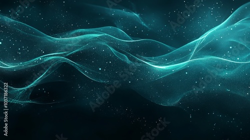 Abstract bright 3d blurred background, wallpaper, template, with gradient, transparent smoke, fog as smooth waves, on dark background with glow, blue,tur for design article, wall, storis, presentation photo