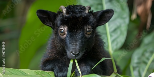 Close-up of wild spotted Sheep eating grass in Yala National Park
