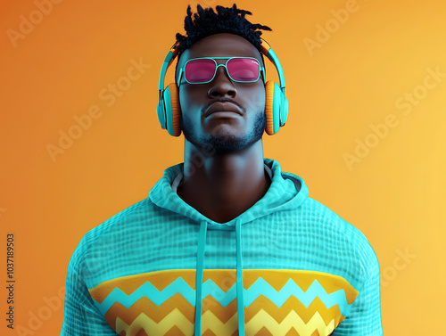 Wallpaper Mural Futuristic male wearing headphone on vibrant color tone Torontodigital.ca