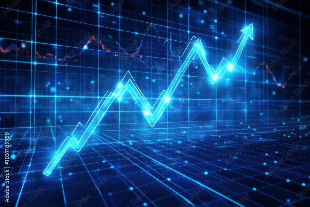 Abstract business background with a glowing financial graph and an upward arrow on a blue grid patternion of a line chart rising up. --ar 125:83 --v 6.1 Job ID: d685ab66-72cd-4640-8e60-d82a32a9d1e6 Abstract business background with a glowing financial graph and an upward arrow on a blue grid patternion of a line chart rising up. --ar 125:83 --v 6.1 Job ID: d685ab66-72cd-4640-8e60-d82a32a9d1e6