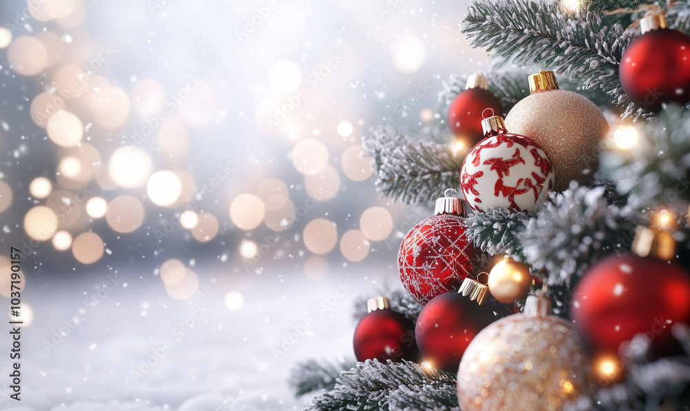 New Year and Christmas decorations, balls and xmas tree background, generated ai
New Year and Christmas decorations, balls and xmas tree background, generated ai
