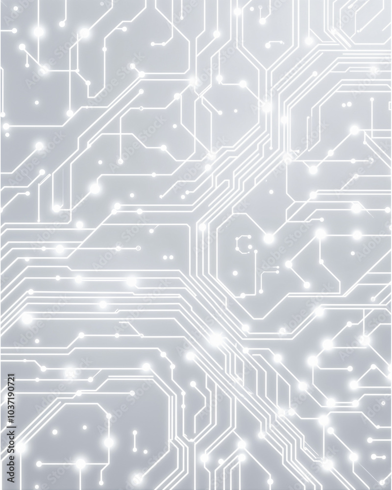 Digital Circuit Board with Glowing Lines and Nodes grey background Digital Circuit Board with Glowing Lines and Nodes grey background