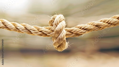 Complex web of interconnected ropes symbolizing intricate business relationships and antitrust challenges, with a focused foreground rope representing the effort to break monopolies.