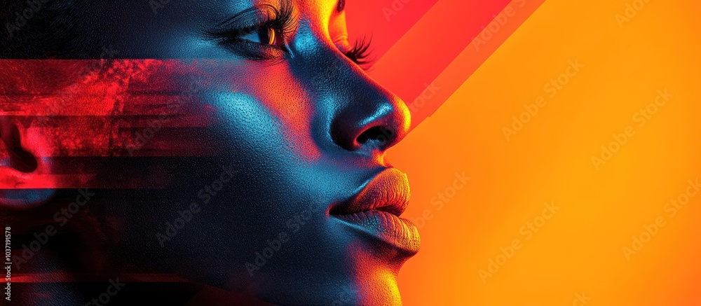 A vibrant profile of a woman against a colorful gradient background. A vibrant profile of a woman against a colorful gradient background.