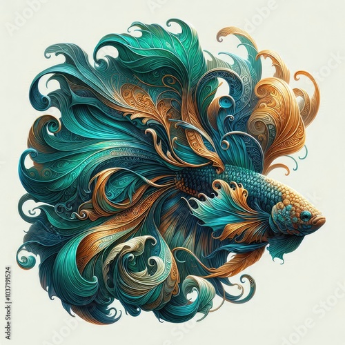 Ultra-Realistic 8K Illustration of a Betta Fish with Intricate Swirling Patterns, Ornate Fins, and Vibrant Colors, Inspired by Baroque Art and Nature’s Fluid Elegance