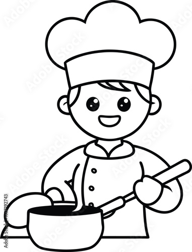 Сook cooking food in a saucepan. Cartoon character animation silhouette