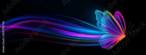 Abstract butterfly fractal wings vibrant glowing energy flow dynamic motion. 