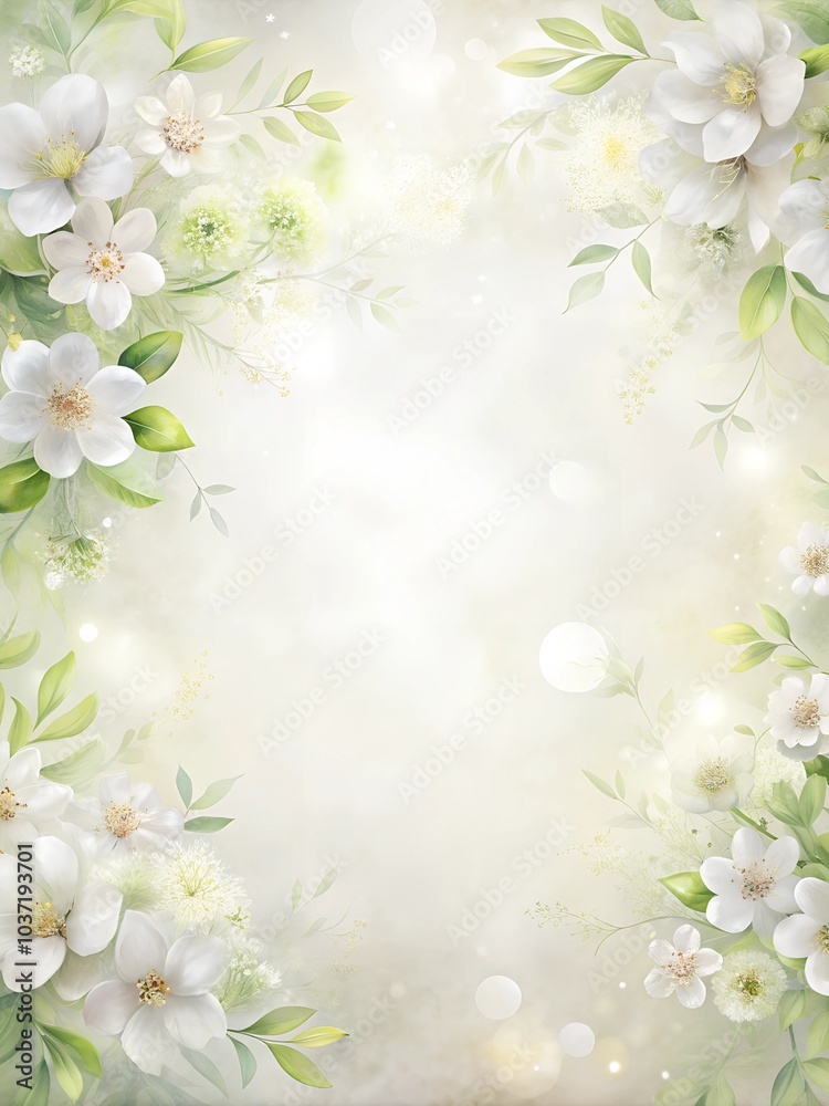 soft white flower frame background with green leaves soft white flower frame background with green leaves