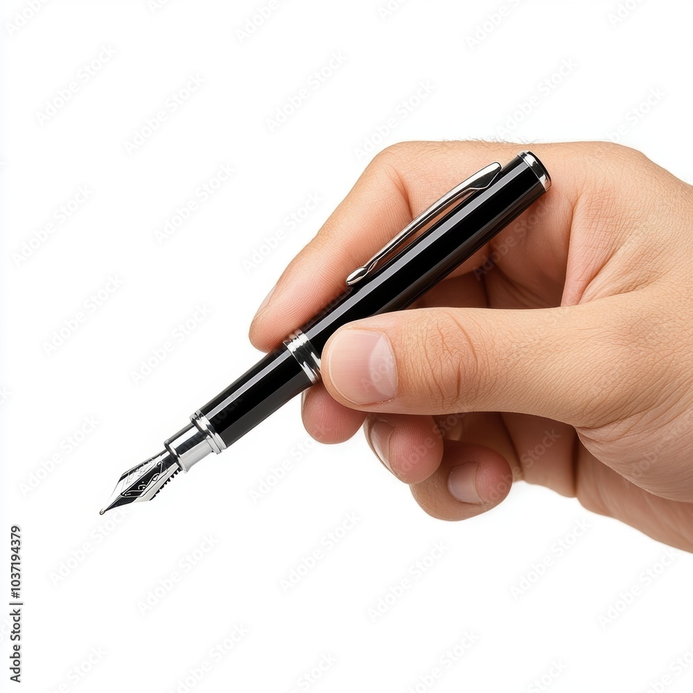 Hand Holding Pen for Writing Isolated on White Background Hand Holding Pen for Writing Isolated on White Background