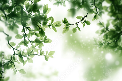 Green spring themed background with bokeh background and copy space in the center.