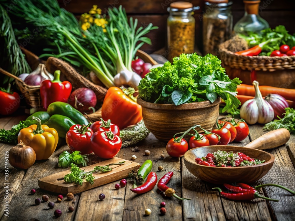 Delicious Food Photography: Fresh Ingredients on Rustic Background for Culinary Inspiration Delicious Food Photography: Fresh Ingredients on Rustic Background for Culinary Inspiration