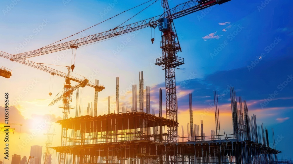 A construction site with a crane and scaffolding