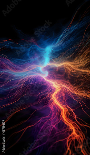 Colorful wavy neon lines background on black